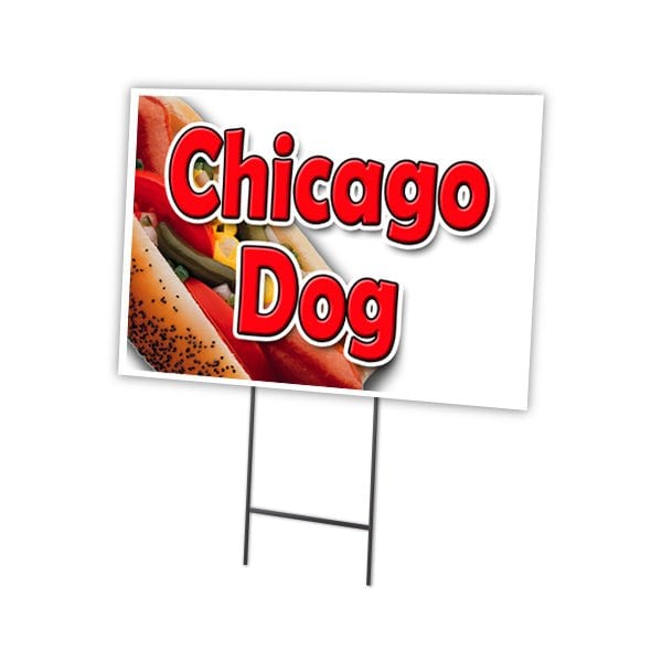 Chicago Dog Yard Sign & Stake outdoor plastic coroplast window, C-1824-DS-Chicago Dog